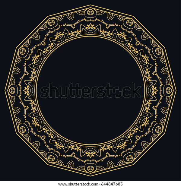 Golden Outline Doodle Floral Frame Template Stock Vector (Royalty Free ...