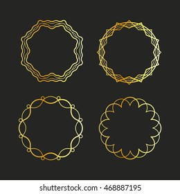 Golden outline emblems and badges frames set. Vector illustration