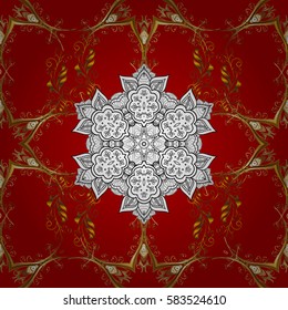 Golden outline floral decor. Vector line art seamless border for design template. Vector sketch for invitations, cards, certificate, web page. Golden element on red background. Eastern style element.