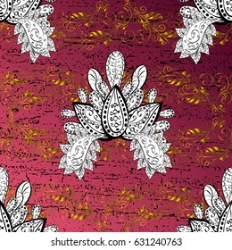 Golden outline floral decor. Vector line art border for design template. Eastern style element. Vector illustration for invitations, cards, certificate, web page. Golden element on pink background.