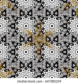 Golden outline floral decor. Vector illustration for invitations, cards, certificate, web page. Golden element on brown background. Vector line art border for design template. Eastern style element.