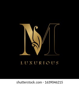 Golden Outline Initial Letter M luxury  Logo, creative vector design concept for luxurious business..