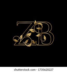 Golden Outline Initial Letter Z and B, Z B Luxury Logo Icon, Vintage Gold Letter Logo Design Template