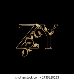 Golden Outline Initial Letter Z and Y, Z Y Luxury Logo Icon, Vintage Gold Letter Logo Design Template