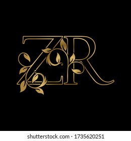 Golden Outline Initial Letter Z and R, ZR Luxury Logo Icon, Vintage Gold Letter Logo Design Template