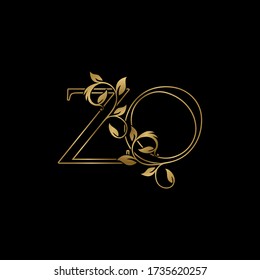 Golden Outline Initial Letter Z and O, Z O Luxury Logo Icon, Vintage Gold Letter Logo Design Template