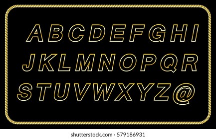 Golden outline italic font. Vector alphabet collection style