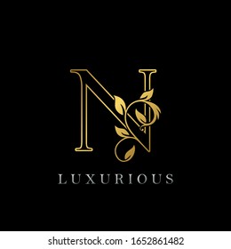 Golden Outline Letter N Luxury Logo Icon, Vintage Gold N Letter Logo Design Template