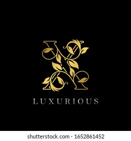 Golden Outline Letter X Luxury Logo Icon, Vintage Gold X Letter Logo Design Template