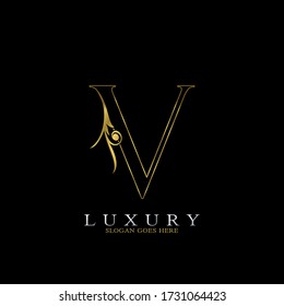 Golden Outline Luxury Initial Letter V Logo Icon, simple luxurious business alphabet vector design concept.