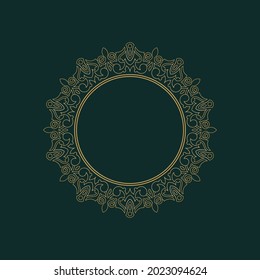 Goldenes Umriss-Rundmuster auf dunkelgrünem Hintergrund. Kartenvorlagendesign. Vektorgrafik.