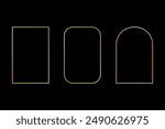 Golden outline shapes. Geometric forms on black. Minimalist vector design. Three different frames.