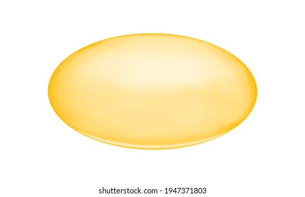 Golden oval capsule of fish oil, collagen, serum, vitamin A or E, omega fatty acid. Food supplement for health and beauty. Vector realistic illustration.