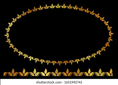 Golden Oval Floral Frame, at black background
