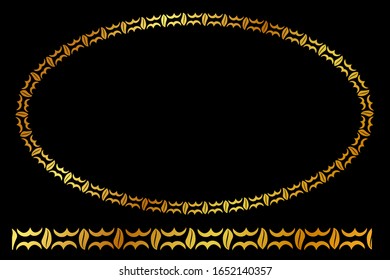 Golden Oval Floral Frame, at black background

