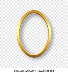 Golden oval frame with shadow on a transparent background. Design element.