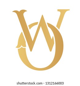 Golden OW monogram isolated in white.