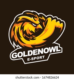 golden owl logo for e-sport gaming mascot logo