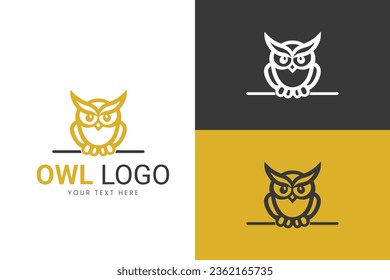 Golden Owl Silhouette Logo design, Vector Yellow Owl Logo template