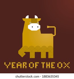 Golden Ox for 2021 Chinese New Year Zodiac and Year of The OX on Red Background.