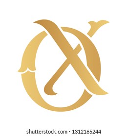 Golden OX monogram isolated in white.
