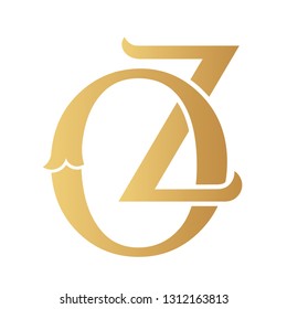 Golden OZ monogram isolated in white.