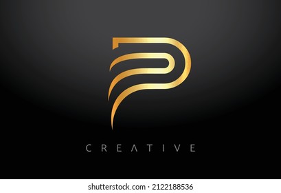 Golden P Letter Concept With Lines Monogram and Creative Metalic Look Vector. P Letter Made of Gold or Golden Lines on a Black Background Illustration.