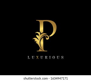 Golden P Luxury Logo Icon, Vintage P Letter Logo Design.