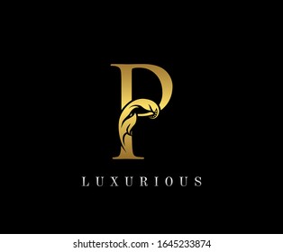 Golden P Luxury Logo Icon, Vintage Gold P Letter Logo Design.