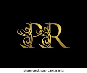 Golden P, R and PR Luxury Letter Logo Icon. Graceful royal style. Luxury alphabet arts logo.