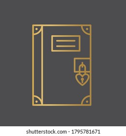golden padlock diary icon - vector illustration