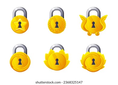 Golden padlock icons. Cartoon illustration of Metal padlocks.