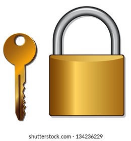 golden padlock with key