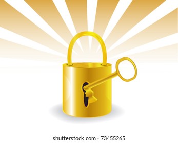 golden padlock with key
