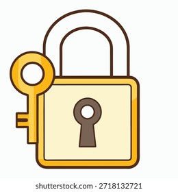 Candado dorado con icono de llave para conceptos de seguridad y privacidad