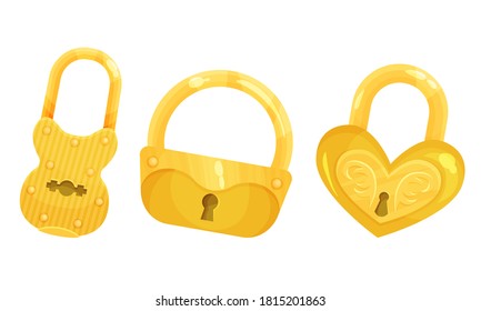 Golden Padlock with Keyhole as Security Mechanism Vector Set