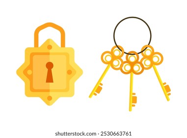 Candado dorado y llaves que muestran la seguridad y el concepto de acceso