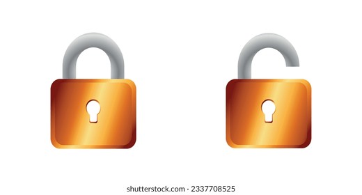 golden padlock in open and closed position
