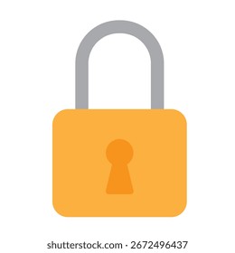 Icono de Vector de candado dorado sobre fondo blanco aislado. Cerrado icono de cerradura de seguridad de oro en estilo de diseño de color plano. Ilustración Clipart de la cerradura portátil amarilla para la prevención del robo y la seguridad. EPS 10