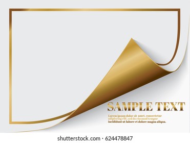 Golden page curl with shadow on blank sheet of paper.