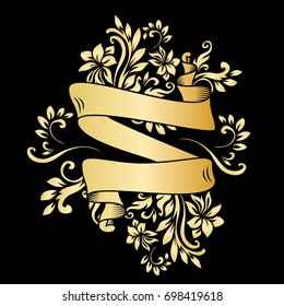 Golden page decoration element. Gold ribbon with acanthus. Royal or premium ribbon design for casino, wine wrapping, elegant emblem, engraving,greetings, anniversary.