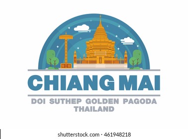 Golden Pagoda of Chiang mai,Thailand Logo symbol flat design art