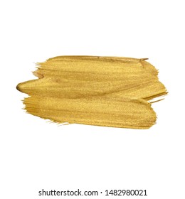 Golden paint brush stroke on white background. Vector illustration. Gold yellow paint vector textured abstract brushes