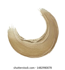 Golden paint brush stroke on white background. Vector illustration. Gold yellow paint vector textured abstract brushe