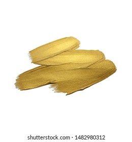 Golden paint brush stroke on white background. Vector illustration. Gold yellow paint vector textured abstract brushes