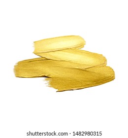 Golden paint brush stroke on white background. Vector illustration. Gold yellow paint vector textured abstract brushes