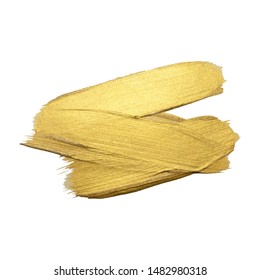 Golden paint brush stroke on white background. Vector illustration. Gold yellow paint vector textured abstract brushes