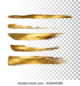 Golden paint brush stroke set. Vector gold paint brush stroke collection. Abstract gold glittering textured brush strokes. Vector illustration of a golden foil banners