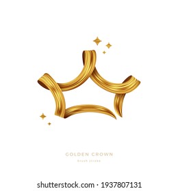 Golden paint brush stroke in the shape of crown. Golden ribbon. Vector illustration. Design element.