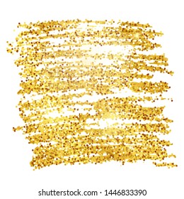 Golden Paint Glittering backdrop on a white background. Background with gold sparkles and glitter effect. Empty space for your text.  Vector illustration